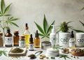 CBD-Öl und Hanfprodukte 25 Ein Foto, das die Verwendung von CBD- und Hanfprodukten zur Gesundheitsförderung zeigt. Verschiedene CBD-Öle, Cremes und Kapseln sind neben Hanfblättern und Hanfsamen in einer sauberen, minimalistischen Umgebung mit einem einfachen, neutralen Hintergrund dargestellt. Das Bild hebt den natürlichen Ursprung und die Vielfalt der Produkte hervor. Es ist kein Text im Bild enthalten.