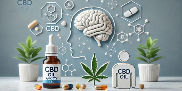 CBD und Angststörungen 16 Ein Foto, das die Vorteile von CBD bei Angststörungen zeigt. Zu sehen sind CBD-Öl und Kapseln sowie Symbole für mentale Gesundheit, wie eine entspannte Person, ein Gehirn-Icon und Neurotransmitter. Die Umgebung ist ruhig und minimalistisch, und betont die beruhigenden und therapeutischen Effekte von CBD auf Stimmung und Angst.
