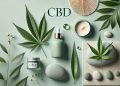 Ein minimalistisches und elegantes Bild, das die beruhigenden und entspannenden Effekte von CBD darstellt. Gezeigt werden natürliche Elemente wie grüne Blätter und glatte Steine, die eine ruhige und friedliche Atmosphäre schaffen. Das Bild vermittelt ein Gefühl von Ruhe und Wohlbefinden, ohne sichtbare Produkte, mit dem Wort 'CBD' subtil in die Umgebung integriert.